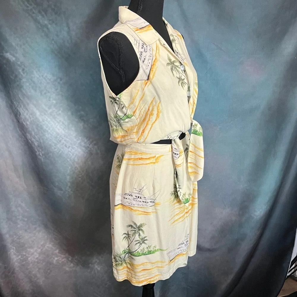 Bahama‎ Cruise Vintage 100% Silk Tropical Yacht Print 2 Piece Set Size Large/12